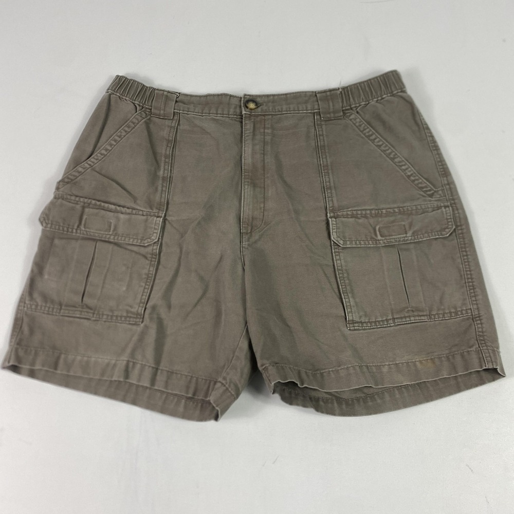 Savane Cargo Shorts Mens 40 Brown Cotton Elastic Waist Pockets 8 Inseam Casual